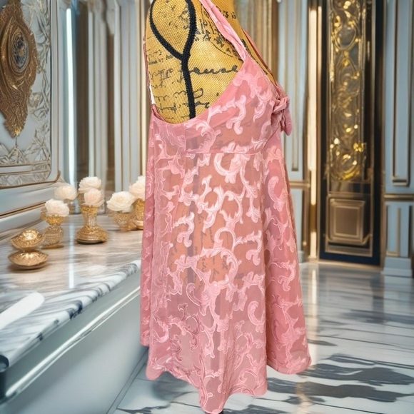 VINTAGE 90s VICTORIAS SECRET gold label pink sheer slip dress mini M - Picture 3 of 5